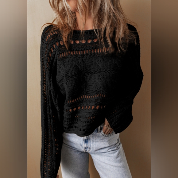 Openwork Cable Knit Long Sleeve Sweater